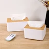 Plastic Tissue Box Wooden Lid Square Napkin Holder Container Wet Tissue Paper Dispenser Case Modern Home Car Organizer 5