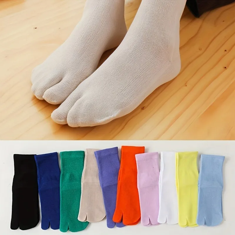 5 Pairs Large Two Finger Tabi Socks Bright Color Split Toe Solid Cotton Sock Japanese Style Fashion Slipper Socks female meias