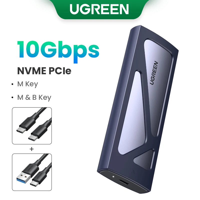 thumbnail image 1 of Adaptador de carcasa SSD M.2 NVMe de UGREEN de 10 Gbps con USB C 3.2 Gen2, carcasa externa sin herramientas, lector NVMe compatible con llaves M y B&M, 1 of 5