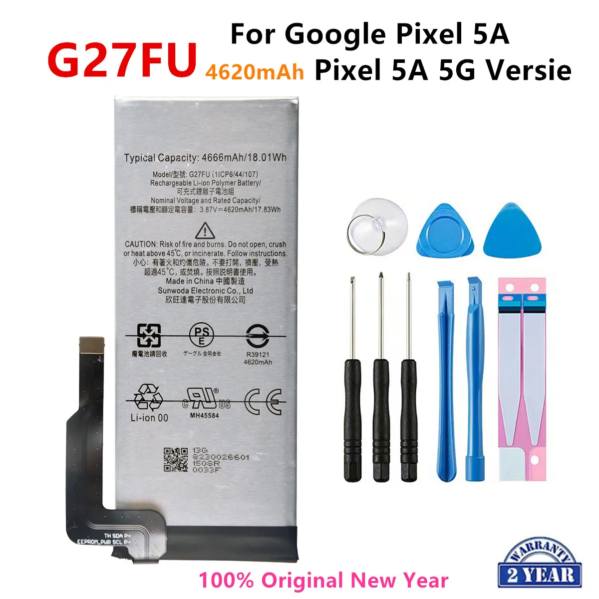 

100% Orginal G27FU 4620mAh Replacement Battery For Google Pixel 5A /Pixel 5A 5G Versie Genuine Latest Phone Batteries+Tools Kits