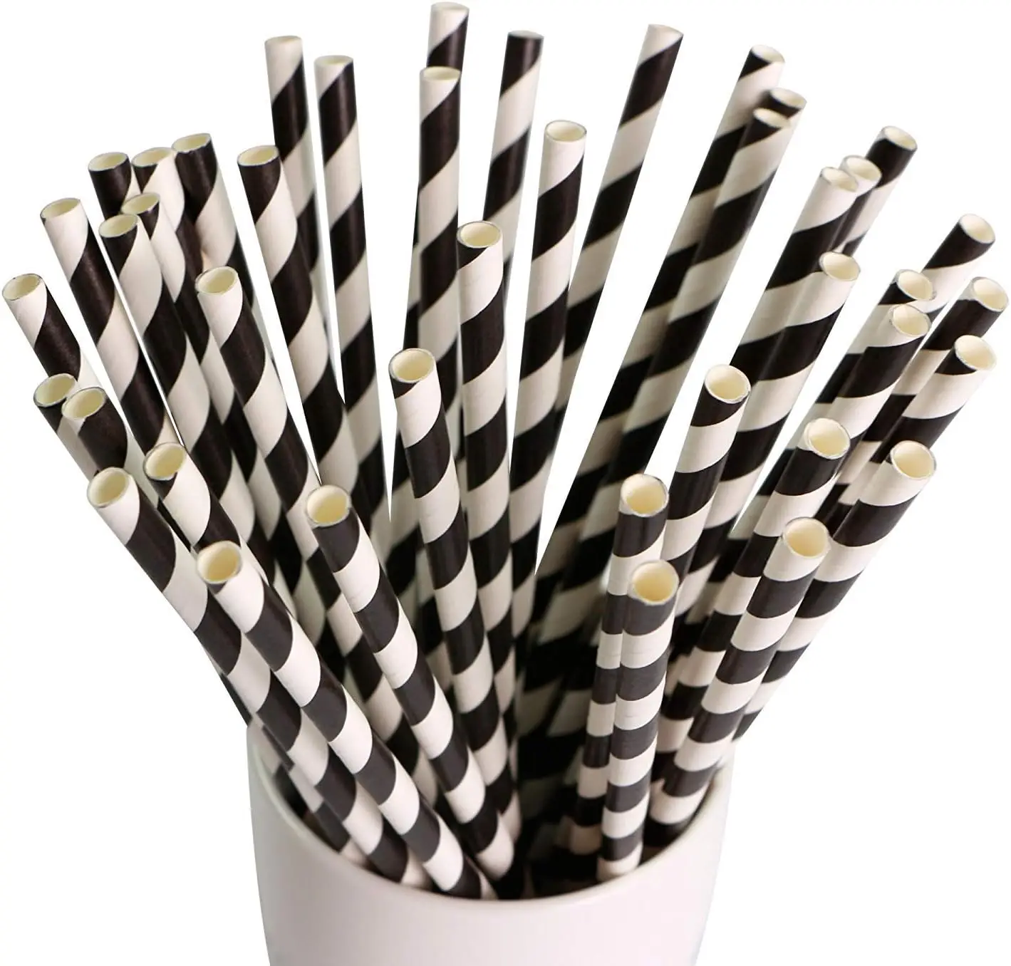 100 pcs Paper Straw drinkware Black&White Stripped 6*197mm party supplies for Canteen,Cafe,Party,Wedding Factory Manufacture