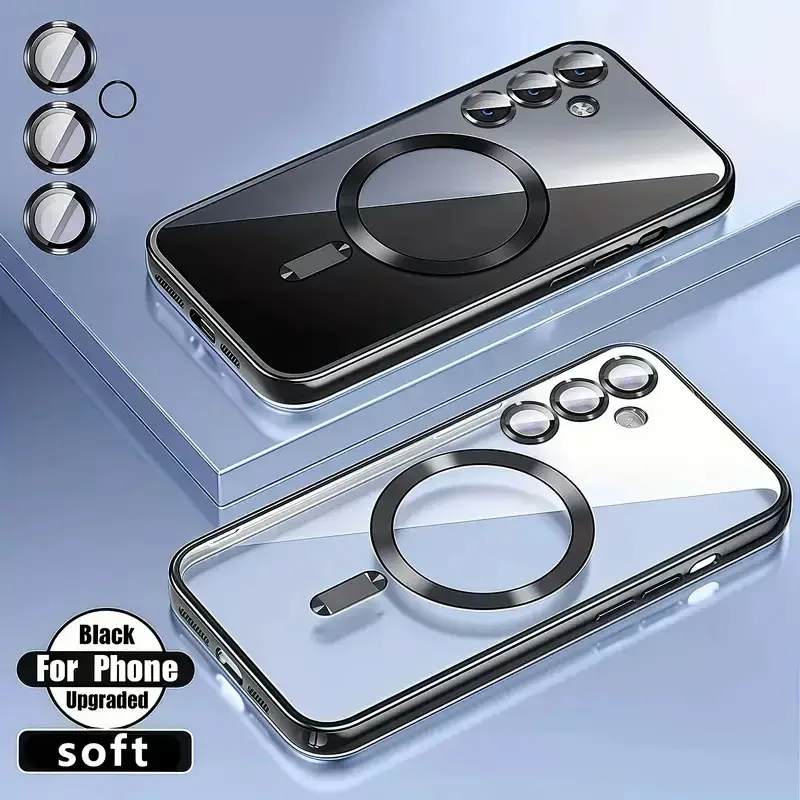 Clear Luxury Electroplated Soft Drop Protective Phone Case with Magnetic Closure and Camera Protector