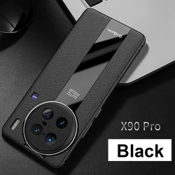Luxury Lichi Leather Slim Matte Protective Case in Soft TPU for Vivo X90 Pro Plus (Black)