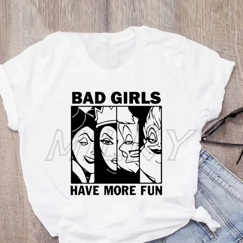 Retro Funny Villain Shirts for Women Bad Girl Have More Fun Graphic Tshirt Clothes Witch Maleficent Queen Design Tshirt 2025