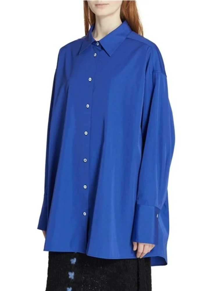 2024-early-spring-new-women-blue-elegant-long-100-cotton-long-sleeve-shirt