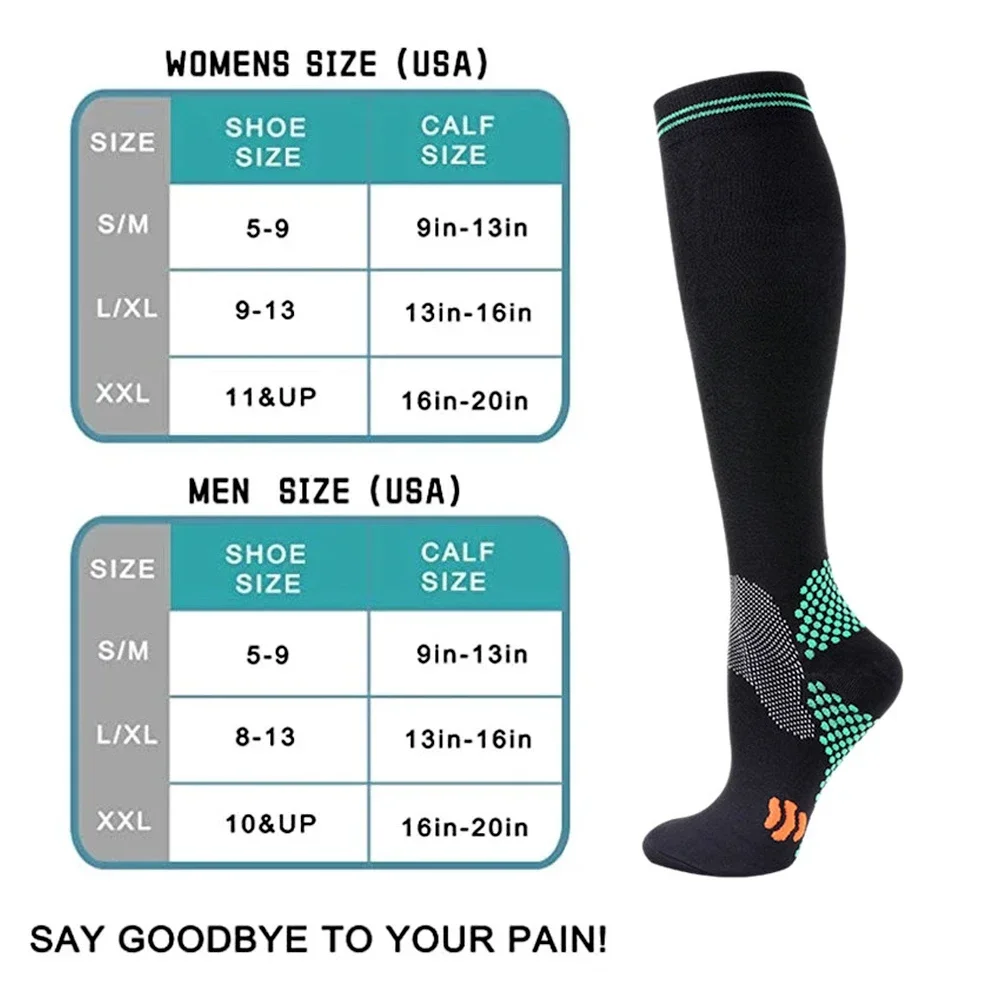 1 Pair Compression Socks for Men Women 20-30mmhg Knee High Support for Sports Nurses Circulation Flight Athletic