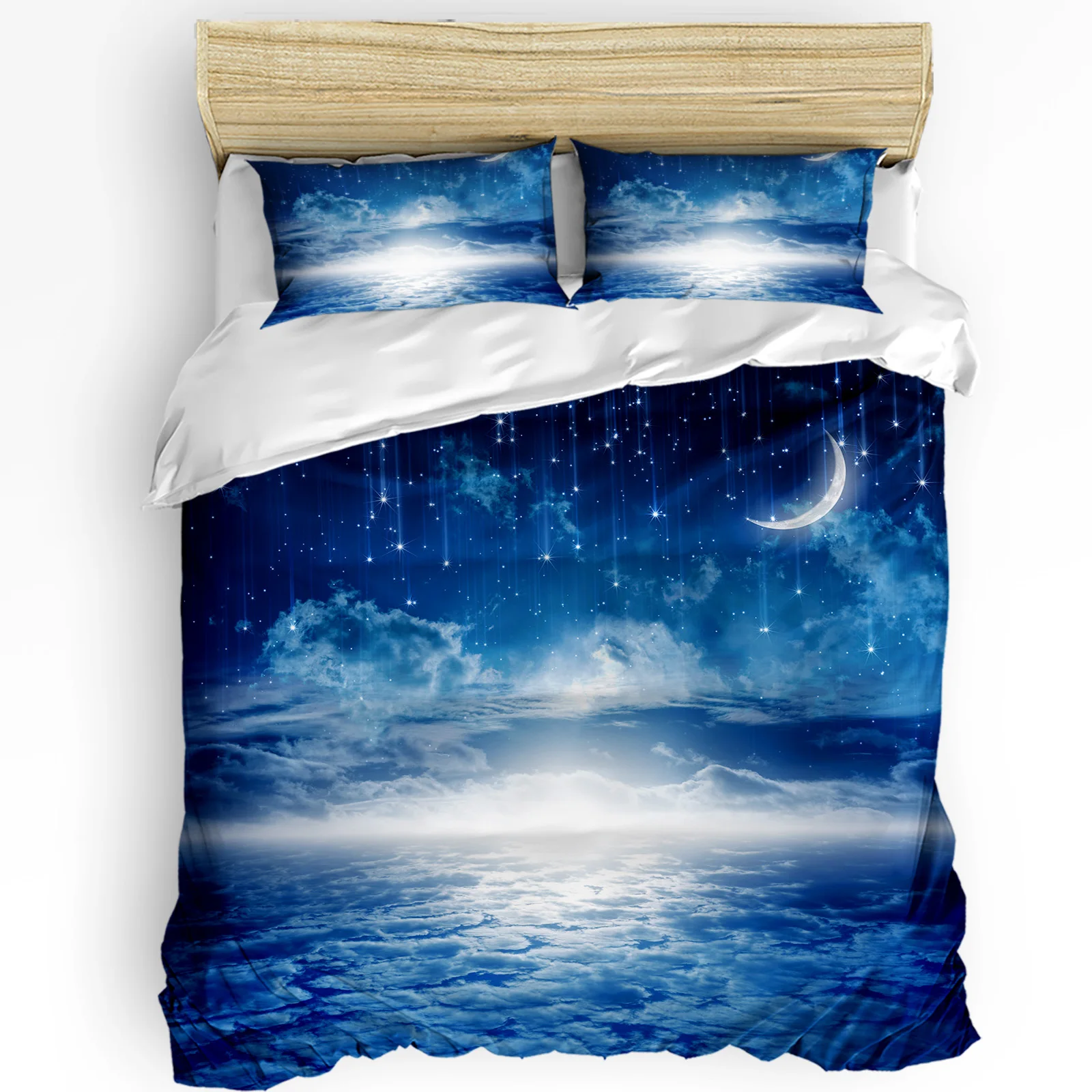 

White Clouds Moon In The Night Sky Duvet Cover 3pcs Bedding Set Home Textile Quilt Cover Pillowcases Room Bedding Set No Sheet