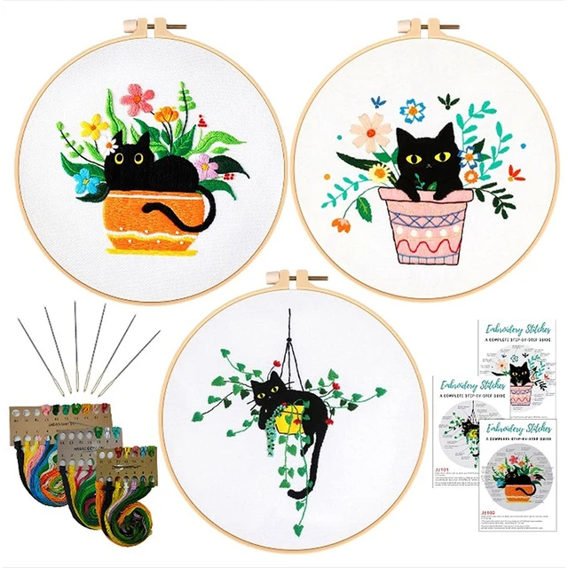 Cute Cat Embroidery Kit for Adults Beginners with Embroidery Needlepoint  Cloth Hoops Needles Threads and Instruction Home Decor - AliExpress