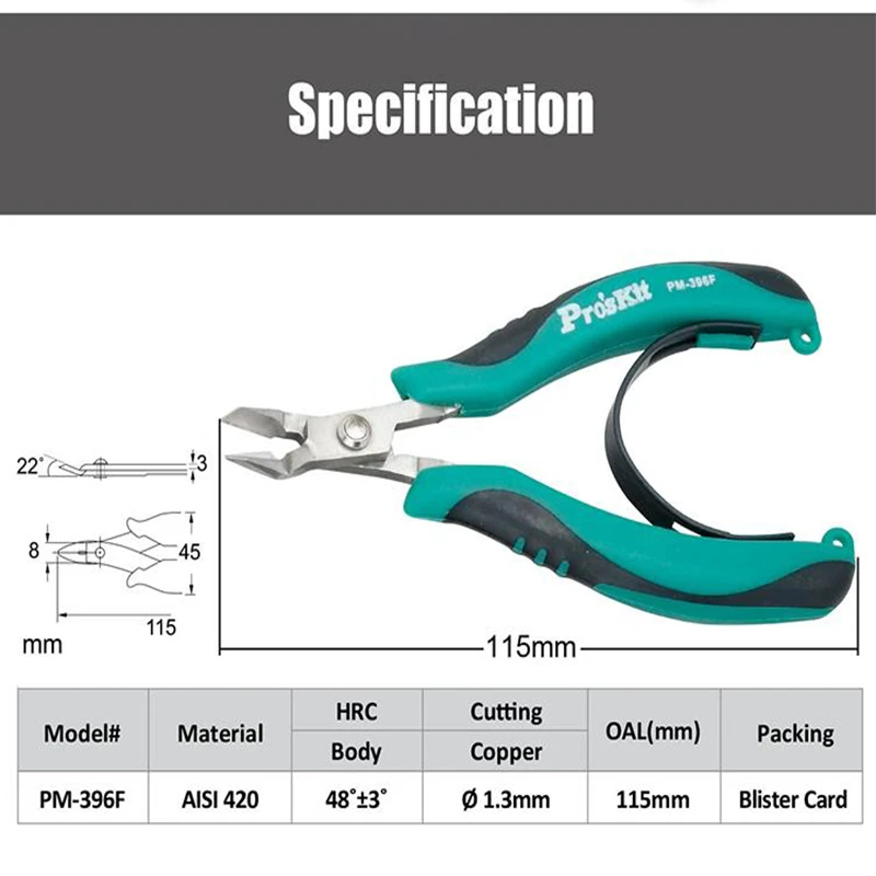 Pro'skit PM-396F Forceps Pliers Diagonal Pliers Electrical Beading Cable Wire Side Cutter Cutting Nippers Pliers Repair Tool 5