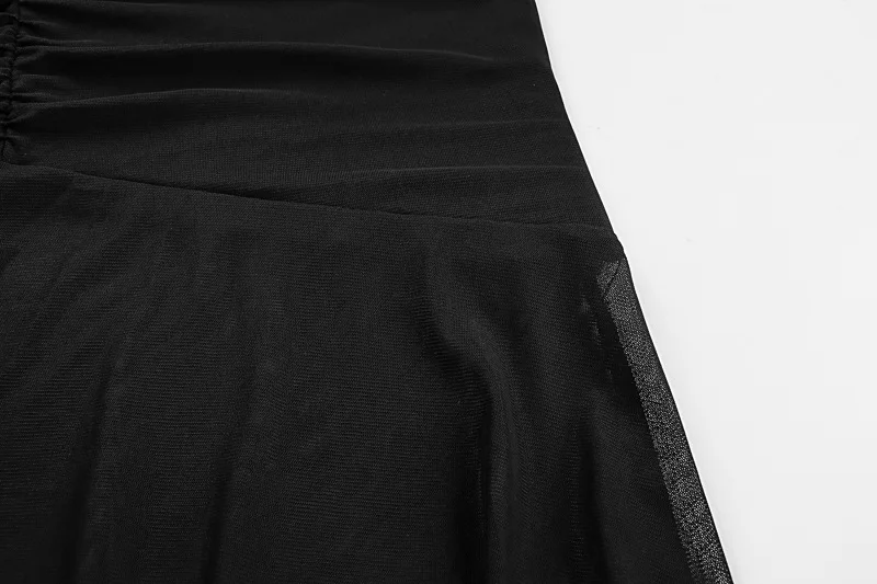 Autumn Mesh 2 Piece-Set Long Dress Women Off-Shoulder Pleated Elegant Bandeau Dress See-Through Female Maxi Dress Outfits