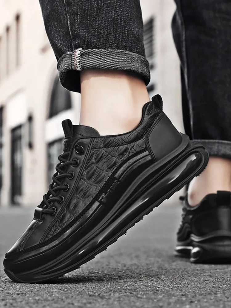 Men's Retro Leather Shoes Men's Genuine Leather Casual Sneakers Alligator Pattern  Platform Shoes Men
