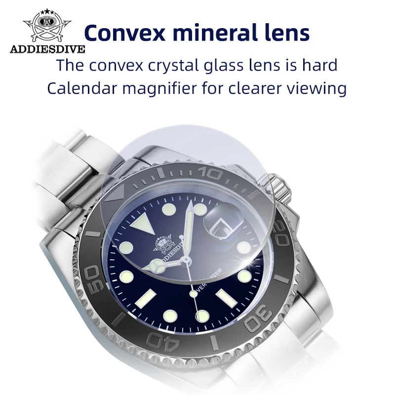 ADDIESDIVE Men\'s Quartz Wristwatch Calendar Super Luminous 316L Stainless Steel 200meters Diving Watches for Men Reloj de cuarzo