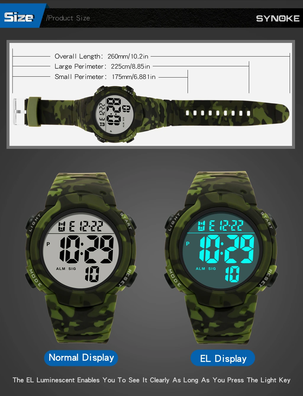 Men Digital Watches SYNOKE Brand Watch Style Military Sturdy Watch Electronic Alarm Clock 50M Waterproof Watch Man 9808