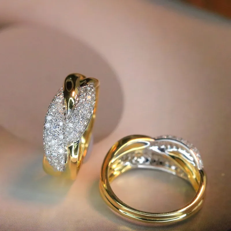 

UBESTNICE Twisted Arm Staggered Diamond Funky Rings Real 18K Solid Yellow Gold AU750 Anniversary Fine Jewelry Fashion Women