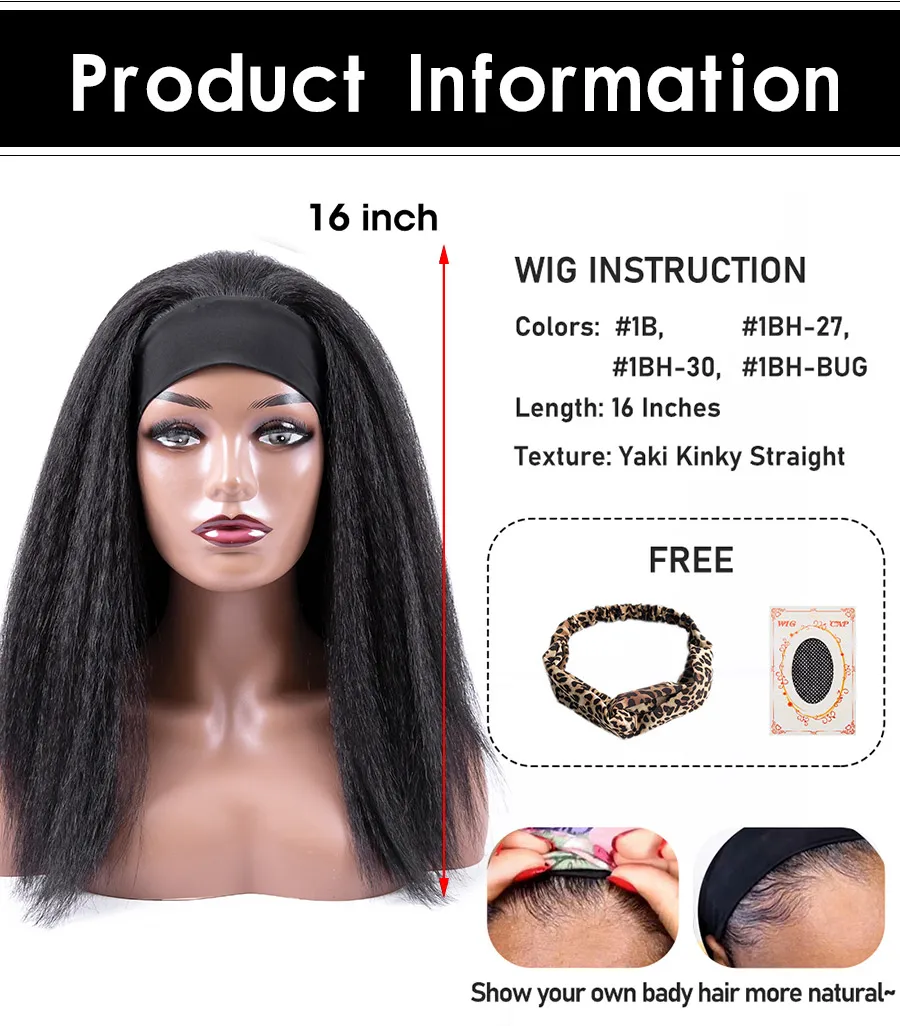 Afro Kinky Straight Headband perucas para mulheres