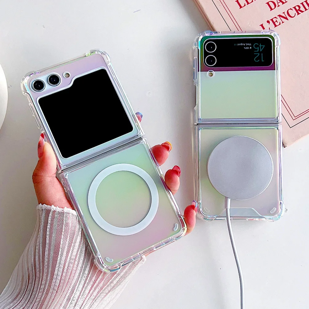 Custodia Ad Adsorbimento Magnetico Magsafe Circle Per Samsung Z Flip5 Z Flip 5 4 3 Galaxy Z Fold 5 4 3 Cover Trasparente Colorata