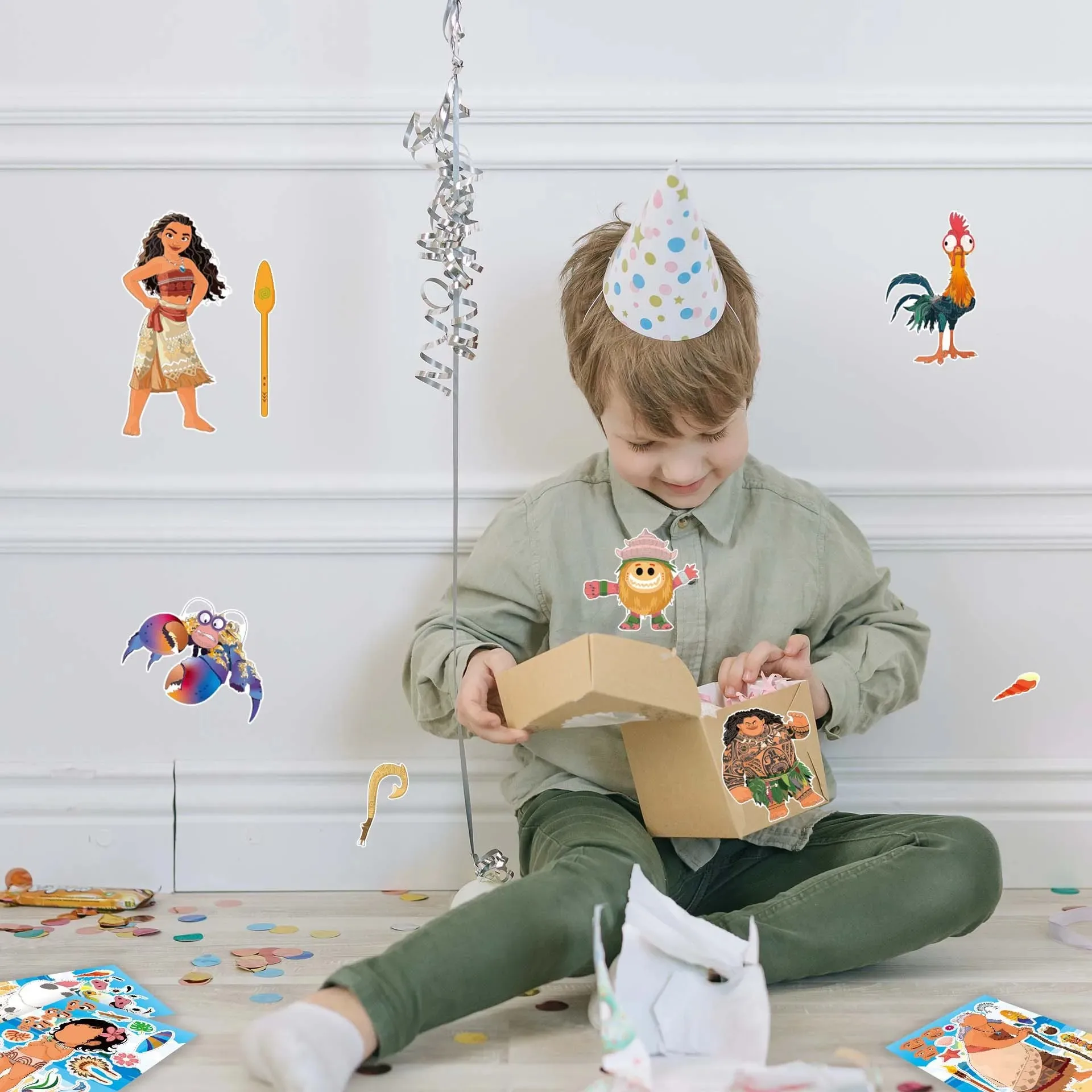 16장 디즈니 모아나 마우이 시메아 퍼즐 스티커 DIY 휴대폰 컴퓨터 노트북 문구 DIY 장난감  스티커 만들기