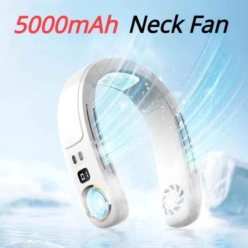 

Wearable Neck Fan 5000mAh Rechargeable Portable Fans Up and Down Blow Air Refrigeration Air Conditioner Electric Fan For Sports