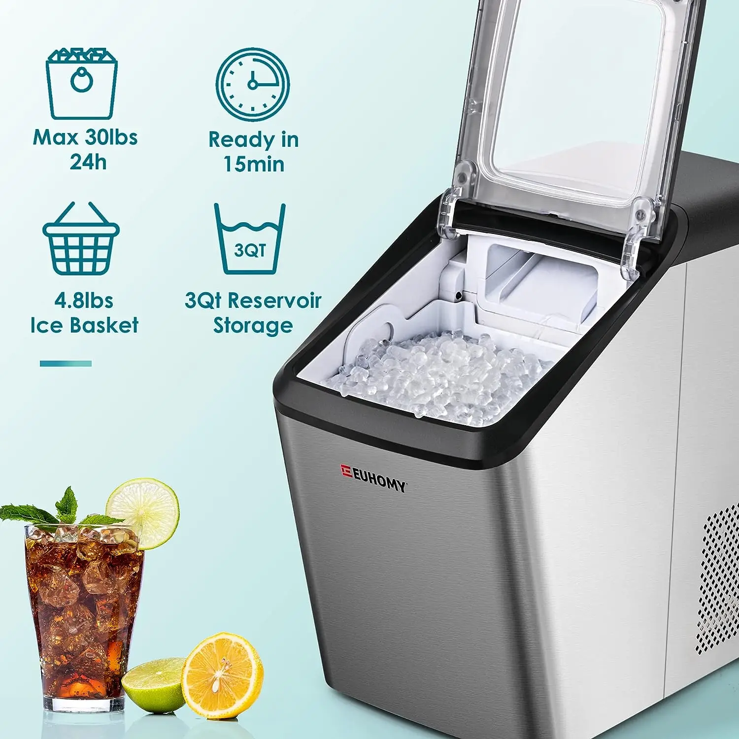 Ice Maker Countertop, Ice Maker 26-30lbs/Day, Self-Cleaning & Auto Water  Refill Pellet ice Maker, Sonic Ice Maker for Home/K