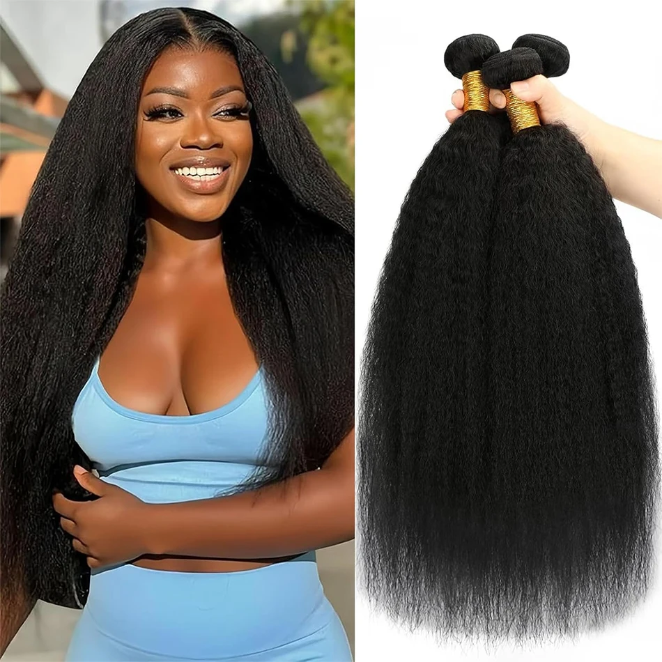 Kinky Straight Hair Bundles Deal Yaki Straight Bundles Human Hair 100% Unprocessed Brazilian Virgin Hair Weave Sew in Extensions