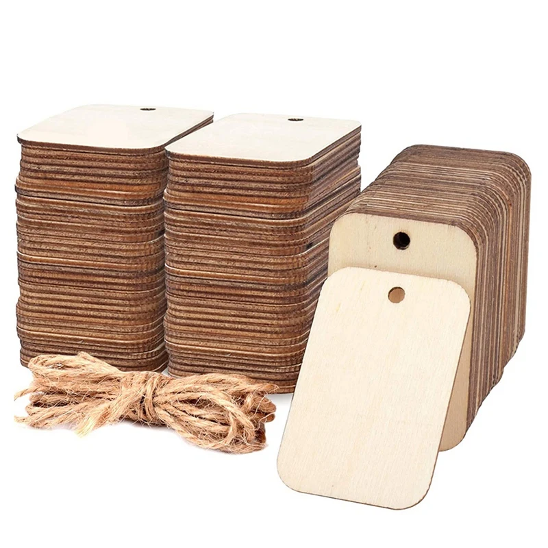 

NEW-100PCS Blank Squares Wood Pieces Unfinished Round Corner Wooden Cutouts For DIY Craft Project Engraving Decoration
