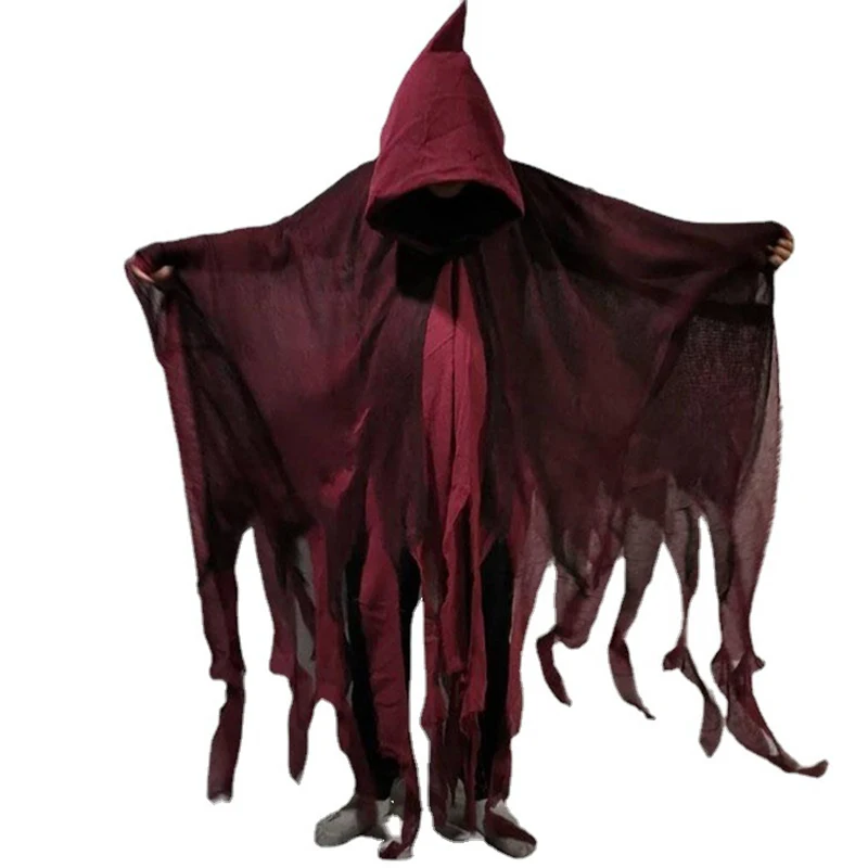Halloween Cloak Cosplay Adults Children Zombie Clothes with Hat Tattered Skeleton Dress Up Horror Ghost Costume Props