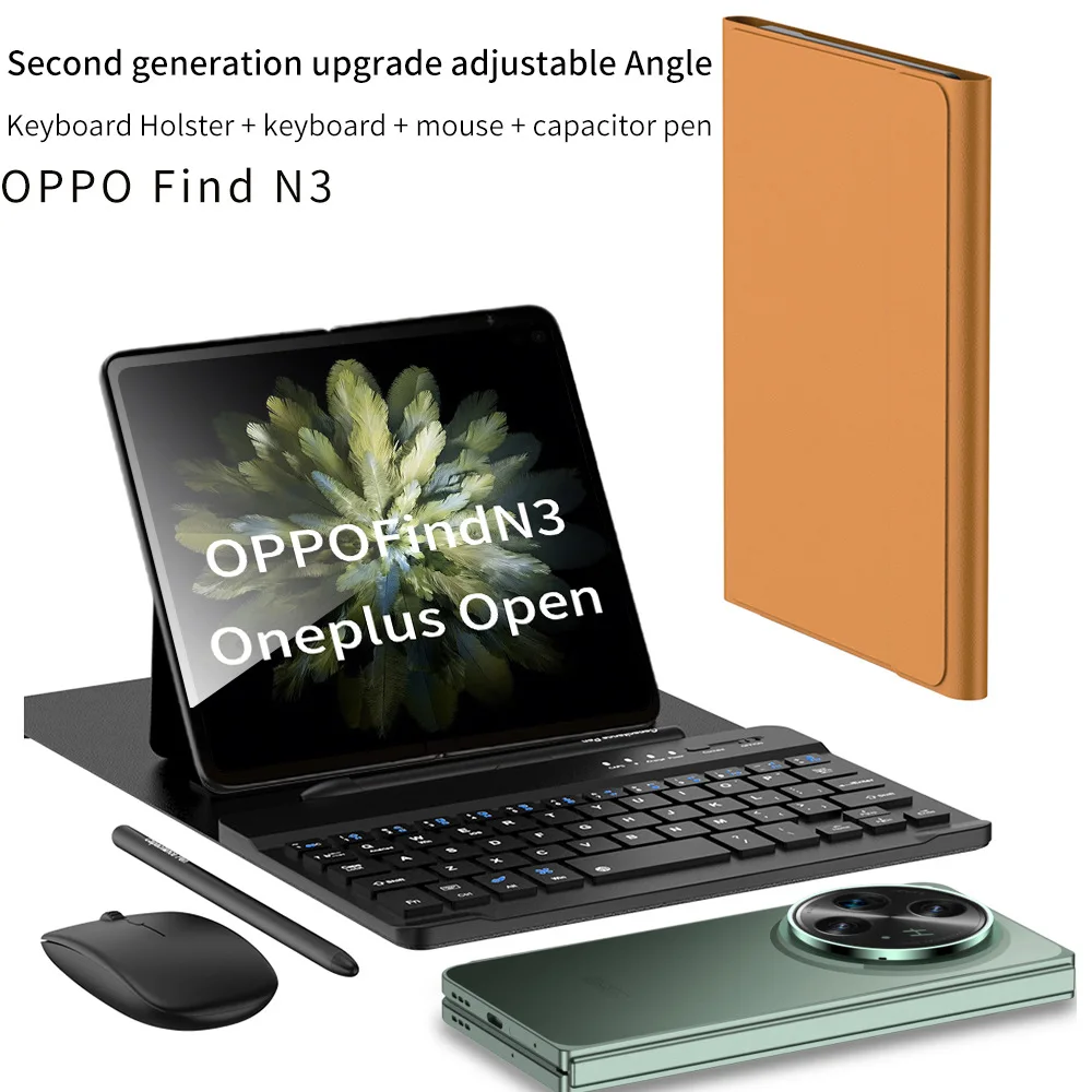 

Applicable OPPOFondn3 Portable Bluetooth Keyboard Case Leather Case Pen Slot Simple Folding Mobile Phone Case Business Kit