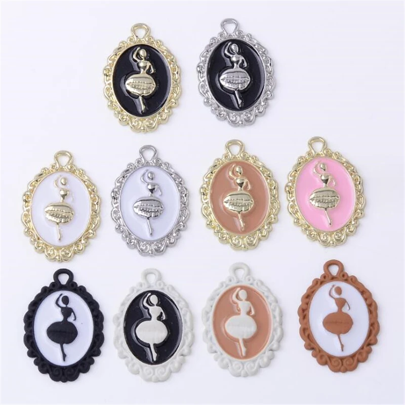 

10Pcs/Lot New Retro Drip Ballet Girl Oval Charms For Diy Earrings Necklace Pendant Jewelry Findings Making Craft Accessories