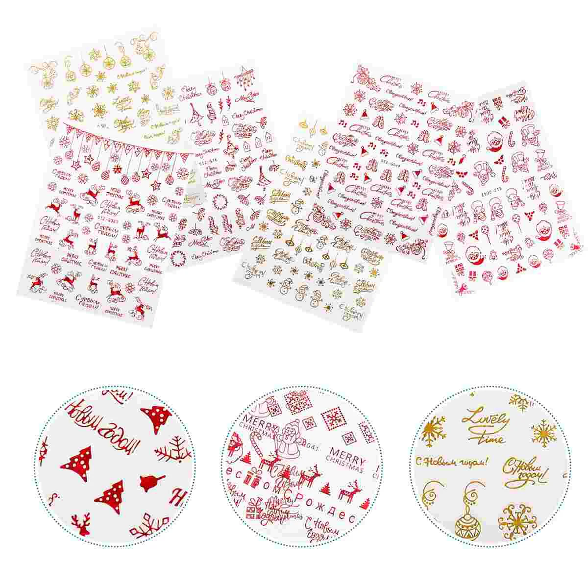 

9 Sheets Vintage Stickers Christmas Nail Fashion Decals 3D Manicure Adhesive Decoration