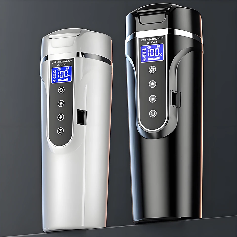450ml Car Travel Electric Kettle 12V/24V Multi-Temp Adjustment Thermos Cup Large Display Car Heating Cup for Brewing Coffee Tea Electric Kettle Car Heater Mug Beverage Cup