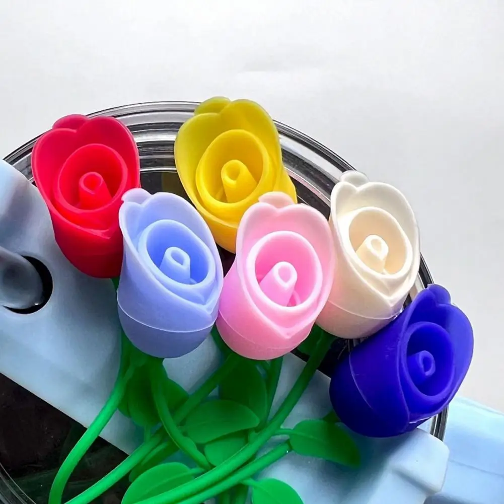 6-10MM Rose Flower Straw Cover BPA Free Silicone Reusable Dust-proof No Spill Tumbler Straw Tip Plug Topper Protector Cup Supply