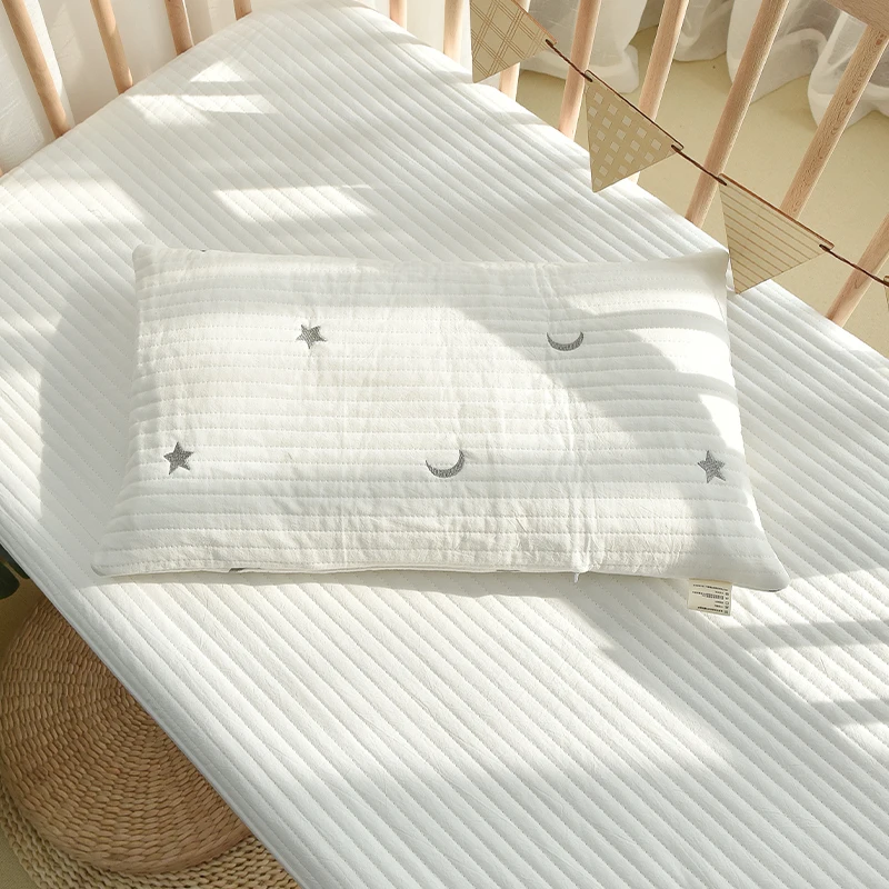 Baby Pillowcase Cotton Quilted Bear Star Moon Embroidery Newborn Pillow Cover Without Filler 30x50cm 3