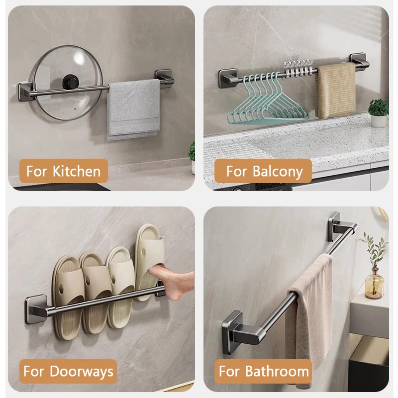 Towel Rack Bathroom Facilities 30/40/50/60cm Towel Bar Bathroom Nail-free Towel Rack Wall Mounted Bath Rack Kitchen Pot Cover Shoe Racks