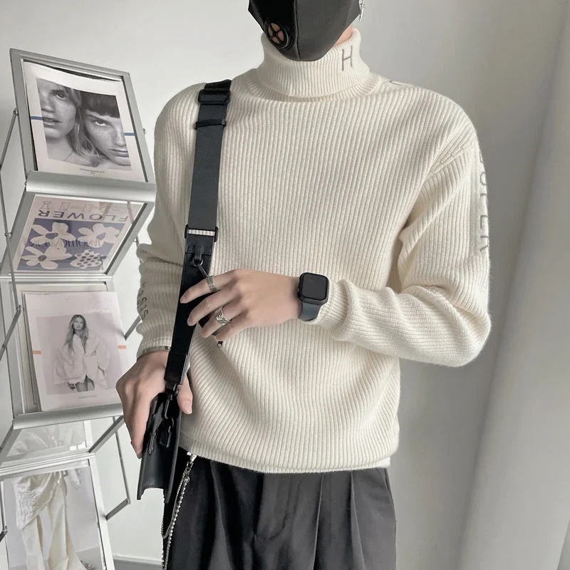 thumbnail image 1 of Suéteres de cuello alto blancos Suéteres de punto icónicos para hombre Suéteres de cachemira 100 % puros Suéteres de gran tamaño Invierno 2024 Divertidos, 1 of 4
