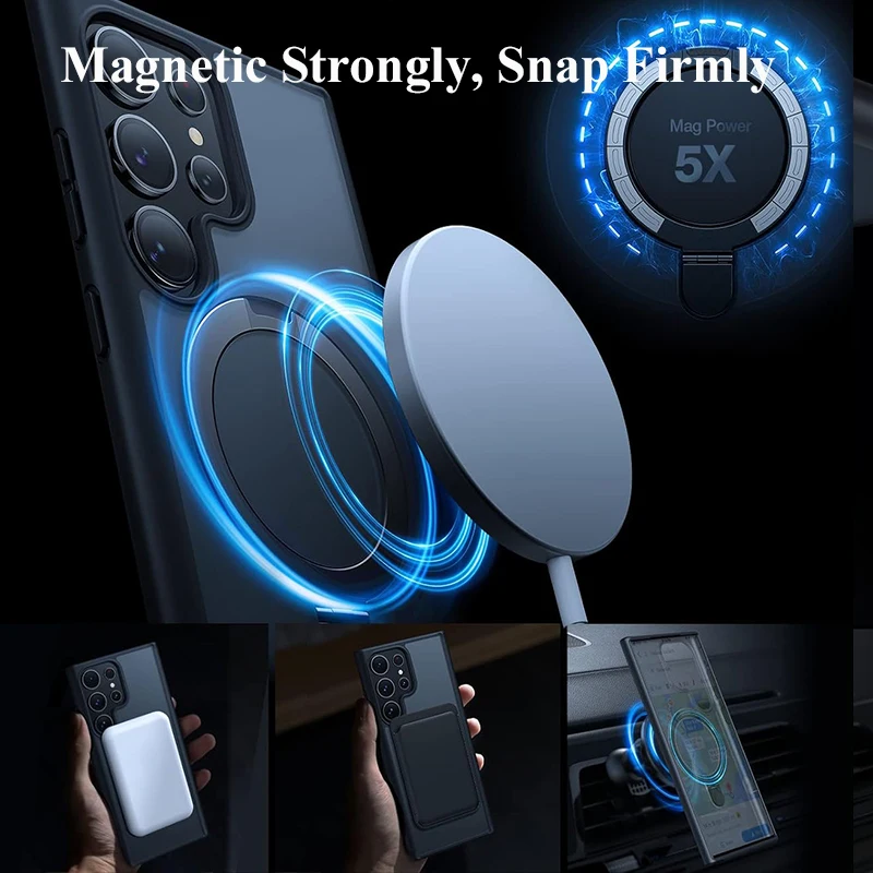 Magnetic Mobile Phone Case with Ring Kickstand for Samsung Galaxy S25 S24 Ultra S23 S22 Plus Mobile Cases Translucent Back Cover - 4