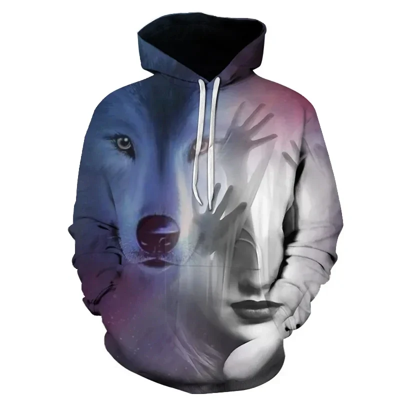 thumbnail image 1 of Sudadera con capucha de moda para hombre nueva con estampado 3D de lobo aullador, jersey de moda urbana de manga larga, ropa deportiva popular de hip hop, 1 of 5