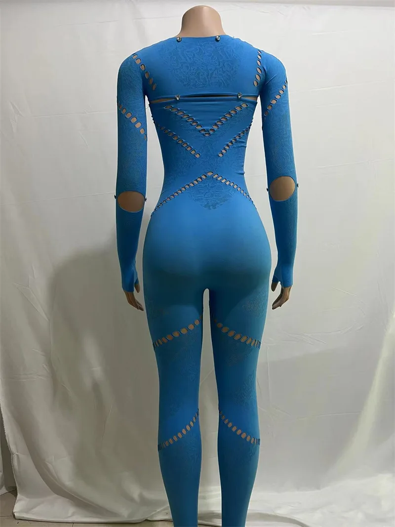 Women Detachable Diamonds Hollow Out Jacquard Knitted Jumpsuits 2023 Autumn Sexy Strapless Skinny Jumpsuit Long Sleeve Cape