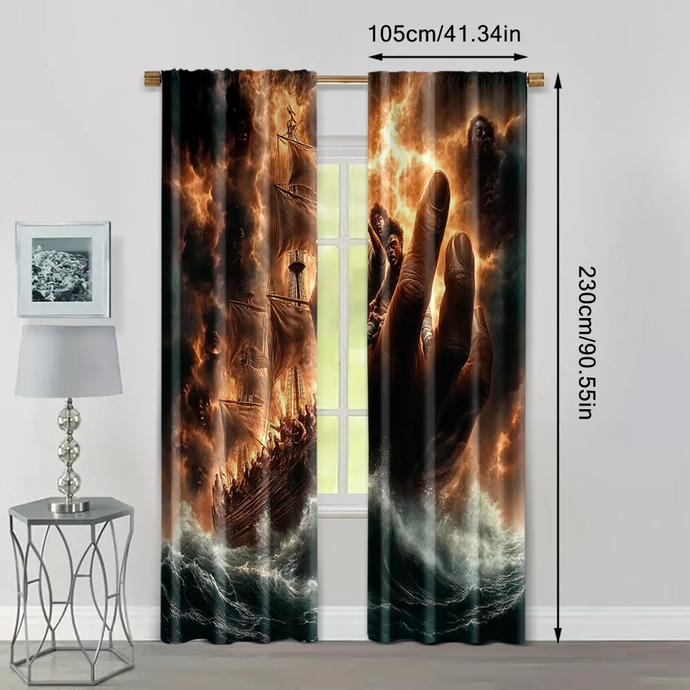 2pcs, Curtain Cloth 2D print Weathership theme Versatile Polyester Fabric (without rod) Stuff Clearance Perfect for Bedroom 4