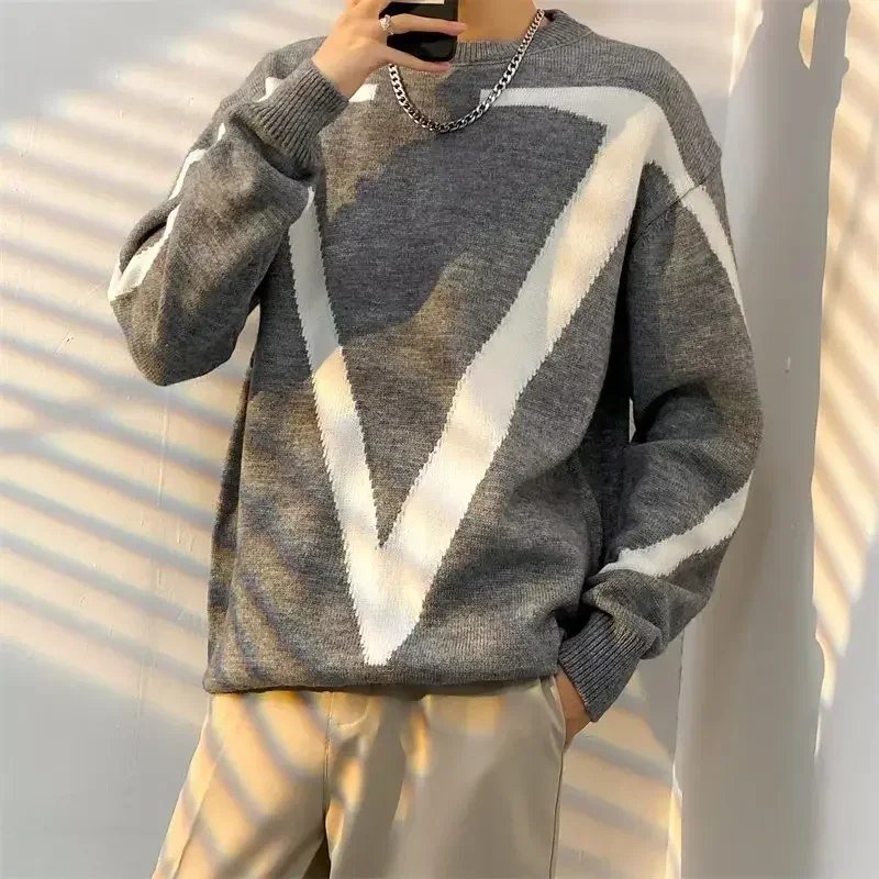 Oversize Knit Sweater Men Korean Style Design Round Neck Casual Loose Pullover Autumn Winter 2024 Fashion Knit Top Men's Clothes