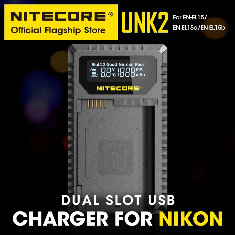 NITECORE UNK2 스마트 카메라 배터리 충전기, 듀얼 슬롯 USB, N..