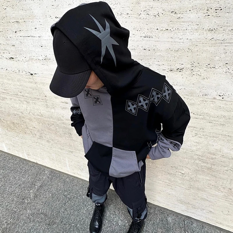 

High Street Trends Print Men's Fleece Hoodie Retro Autumn Casual Pullover Hooded Sweatshirts Hip Hop Y2K Hoodies Clothes zevity