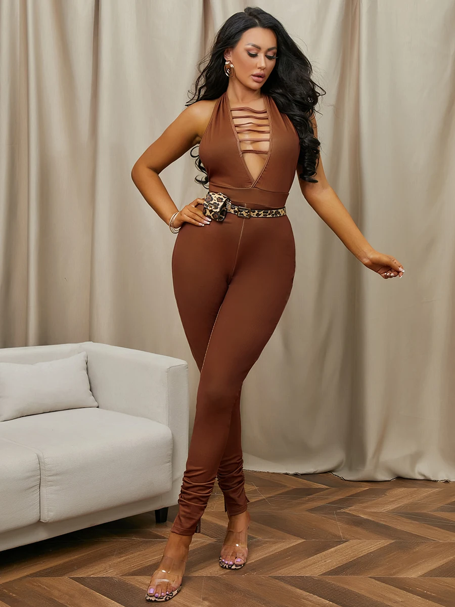 LW Backless Rib-Knit One-piece Jumpsuit summer Sexy Back V Jumpsuit Gym Set Women Training Yoga Suit Women Sports Jumpsuit