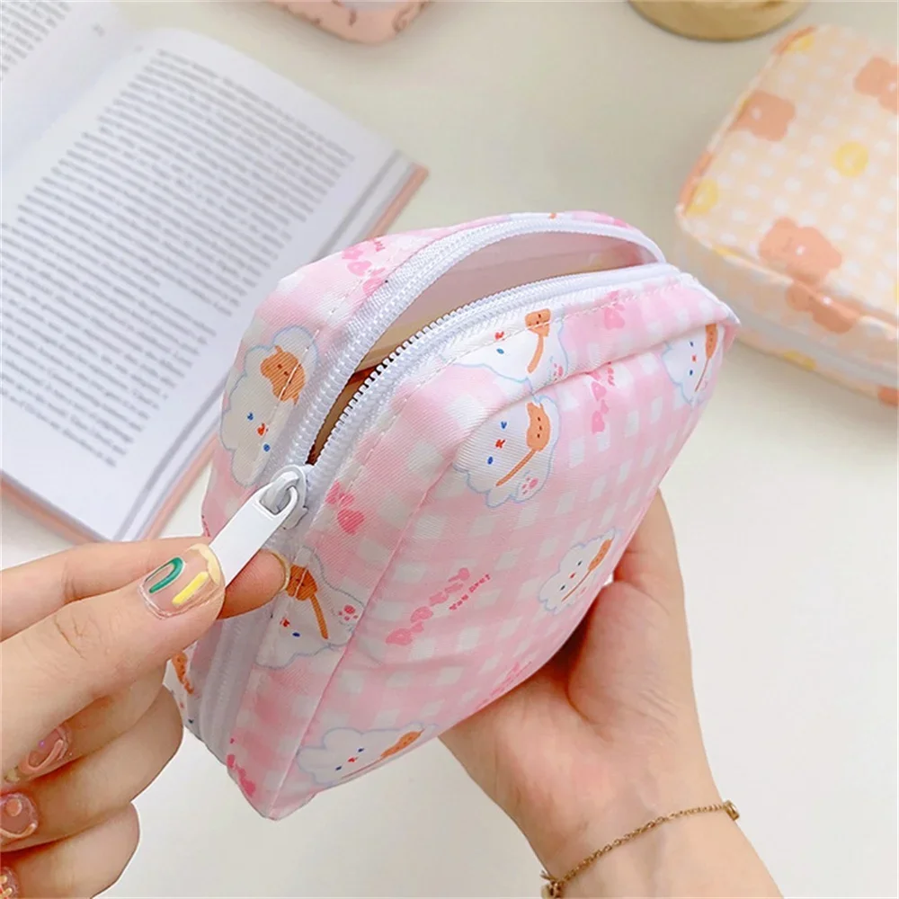 Sanitary Napkin Bag Women Girls Kawaii Cosmetic Makeup Tampon Bear Napkin Pouch Storage Bag Coin Purse Mini Data Cables Organizer