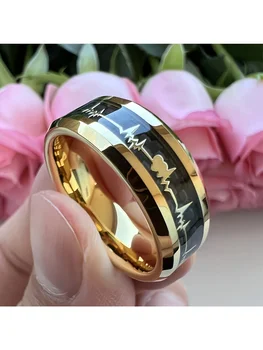Unisex Ring - Heartbeat Carbon Fiber Inlay, Uncoated Durable Design, Scratch Resistant and Wear Comfortable Fashion Accessories 1