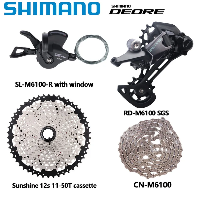 SHIMANO DEORE M6100 Groupset For 1x12s MTB M6100 Shifter Rear Derailleur 10-51T Cassette Sunshine K7 DEORE 12S 4pcs Kit