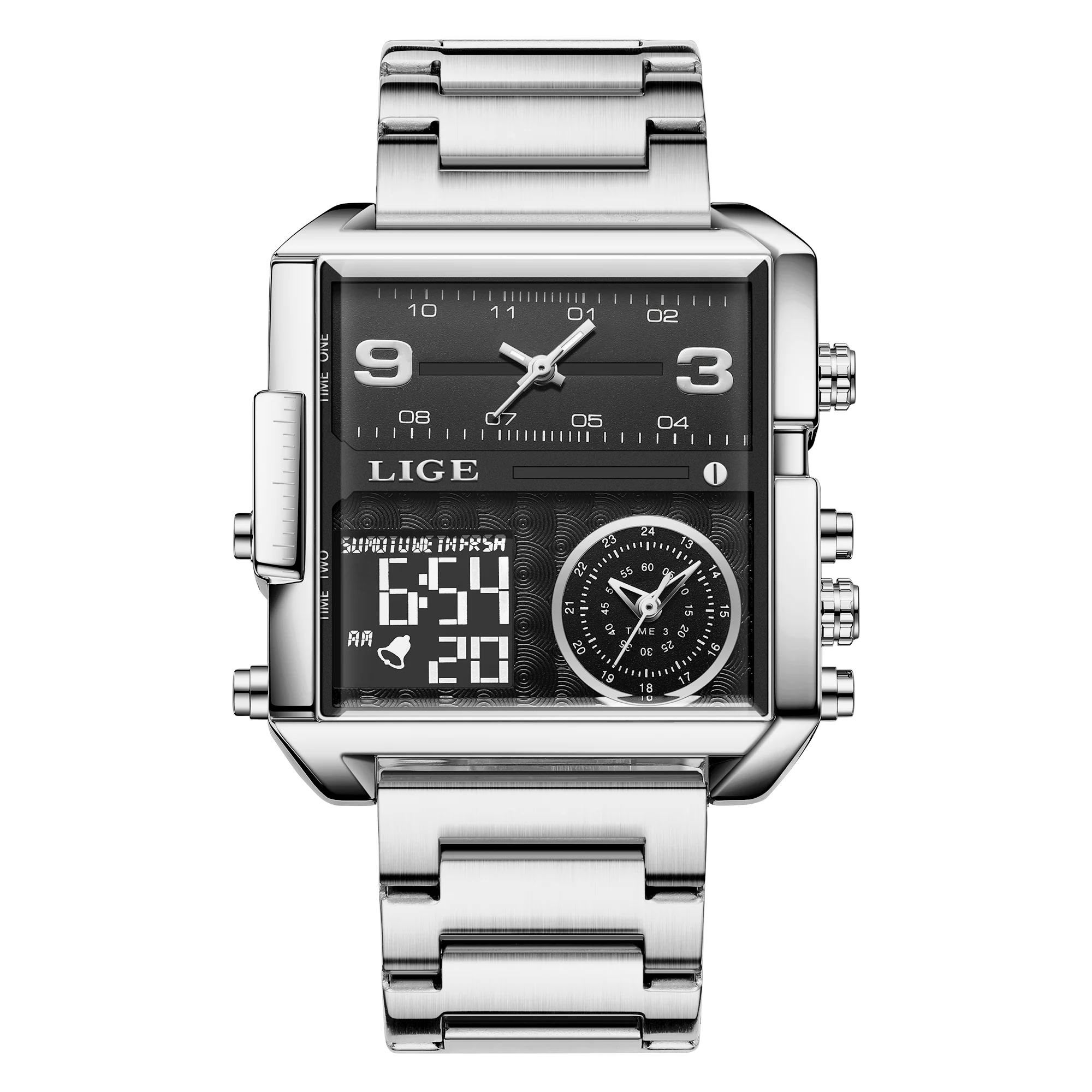 Luxury Gold Steel Sports Square Digital Analog Men's Quartz Watch