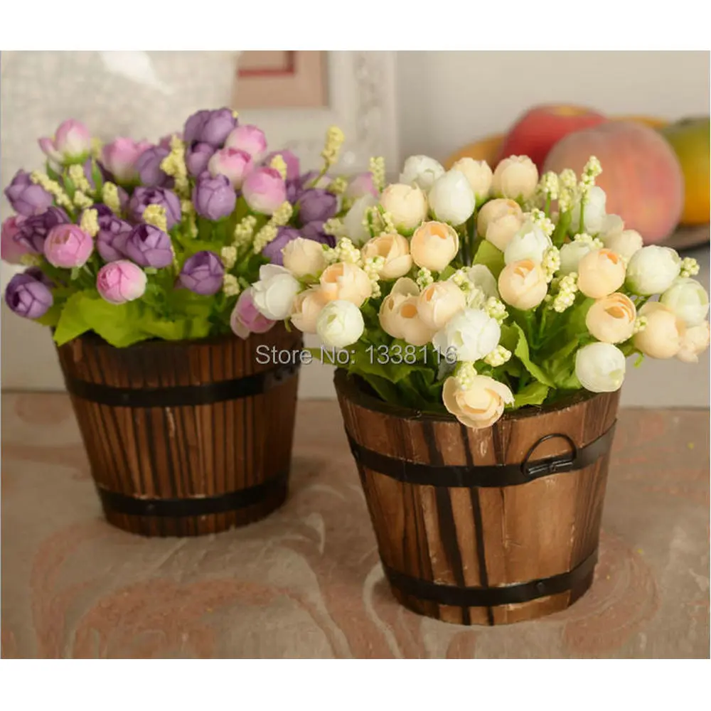 High Quality Flower Vase Wooden Barrel Vase Home Decoration Receiver Flower Set Wooden