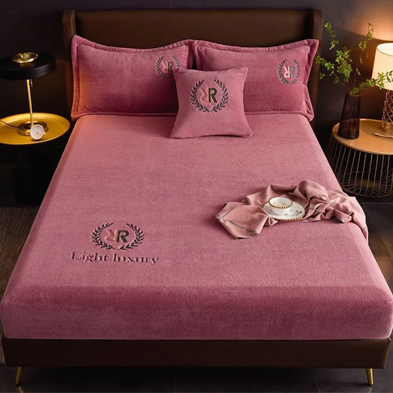 Coral Fleece Bed Cover Padded Plus Velvet Bed Cover Nonslip Flannel