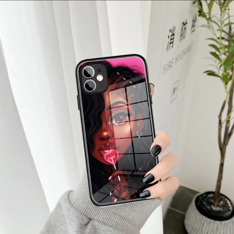 

African Girl Art DIY Printing Phone Case Tempered Glass FOR IPhone 14 13 11 12 Pro 8 7 14 Plus X 13 Pro MAX XR XS MINI Covers