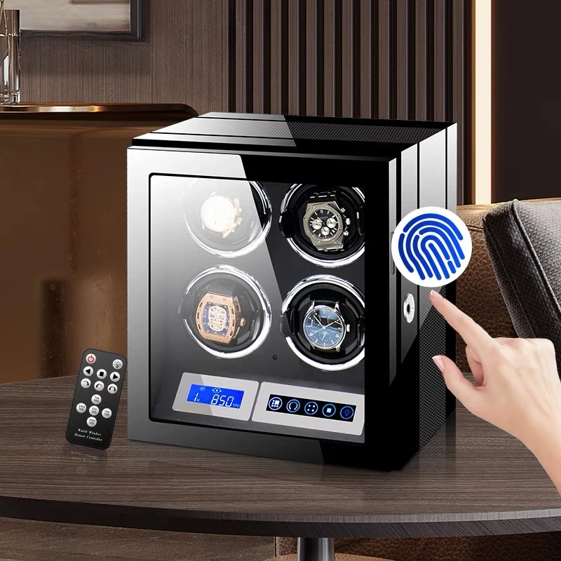 Automatische Uhr Wickler Luxusmarke Finger abdruck entsperren Holz Uhren box mit LCD-Touchscreen Holz uhren Lagerung Safe Box Fall